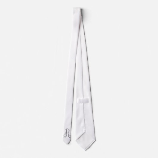 Cravate Monogramme classique initial R, gris sur blanc (Dos)