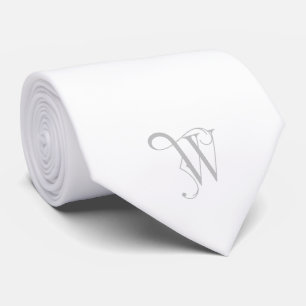 Cravate Monogramme classique initial W, gris sur blanc