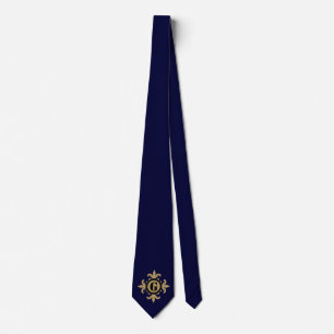 Cravate Monogramme classique or Fleur De Lis bleu