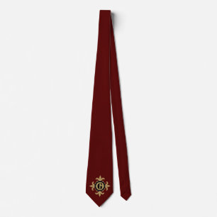 Cravate Monogramme classique or Fleur De Lis rouge foncé
