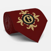Cravate Monogramme classique or Fleur De Lis rouge foncé (Roulé)