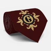 Cravate Monogramme classique or noir rouge foncé Fleur De  (Roulé)