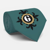 Cravate Monogramme classique or turquoise Fleur De Lis (Roulé)