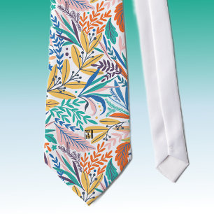 Cravate Monogramme coloré Motif botanique moderne
