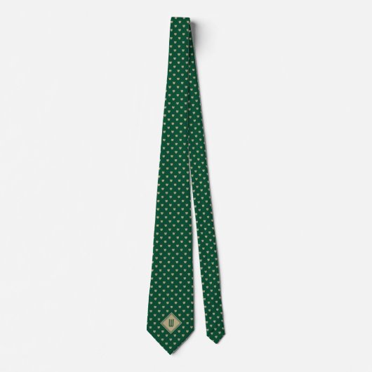 Cravate Monogramme de chats Classy Or et Vert (Devant)