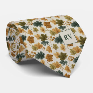 Cravate  Monogrammé de feuille d'érable automnal rustique