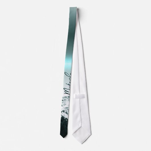 Cravate Monogramme de lumière de néon bleu mystérieux de m (Dos)