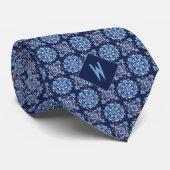 Cravate Monogramme de mandala bleu cobalt (Roulé)