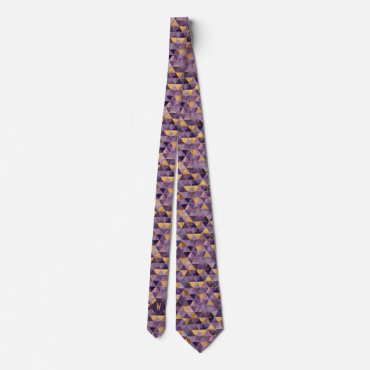 Cravate Monogramme de triangles violet et or (Dos)