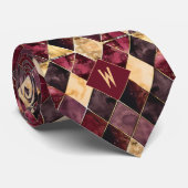 Cravate Monogramme diamant d'aquarelle bordeaux et or (Roulé)