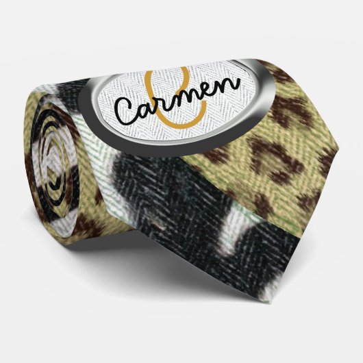 Cravate Monogramme d'impression de léopard et de zèbre de (Roulé)