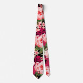 Cravate Monogramme élégant floral rose noir (Devant)