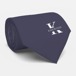 Cravate Monogramme élégant gris ardoise + Nom Deux côtés