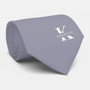 Cravate Monogramme élégant gris pièce + Nom   Deux côtés