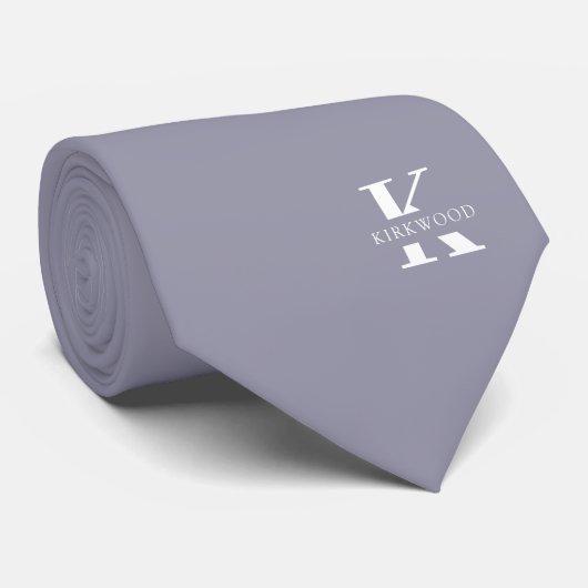 Cravate Monogramme élégant gris pièce + Nom | Deux côtés (Roulé)