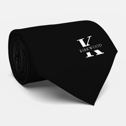 Cravate Monogramme Élégant | Noir | Recto Simple (Roulé)