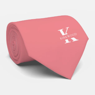 Cravate Monogramme élégant + Nom   Crevette rose   Sur un 