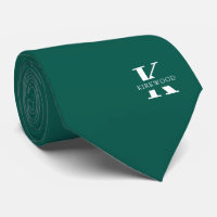 Monogramme élégant + Nom | Vert pin | Sur un côté