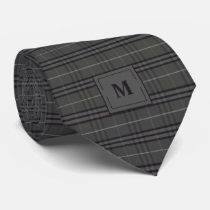 Cravate Monogramme en gris foncé et en plaid noir