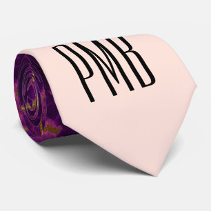Cravate Monogramme en marbre Abstrait moderne violet et or