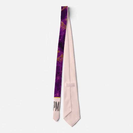 Cravate Monogramme en marbre Abstrait moderne violet et or (Dos)