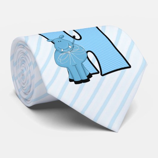 Cravate Monogramme Enfants "H" | Hippo à rayures bleues (Roulé)