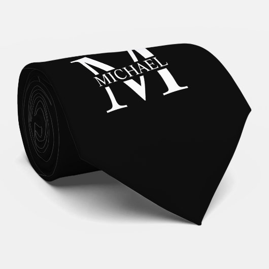 Cravate Monogramme et nom personnalisés en noir (Roulé)