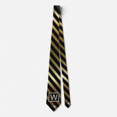 Cravate Monogramme Faux Gold et Black Diagonal Stripes (Devant)