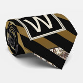 Cravate Monogramme Faux Gold et Black Diagonal Stripes (Roulé)