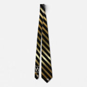 Cravate Monogramme Faux Gold et Black Diagonal Stripes (Dos)
