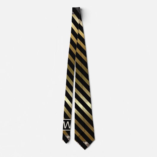 Cravate Monogramme Faux Gold et Black Diagonal Stripes (Dos)
