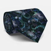 Cravate Monogramme Fleurs de Tentacule Turquoise Cthulhu G (Roulé)