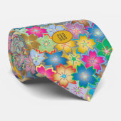 Cravate Monogramme, Fleurs Printemps-Été Simple Impression (Roulé)