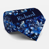 Cravate Monogramme Floral Bleu Cobalt (Roulé)