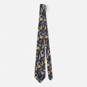 Cravate Monogramme floral bleu et or (Devant)
