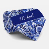 Cravate Monogramme floral Indigo (Roulé)