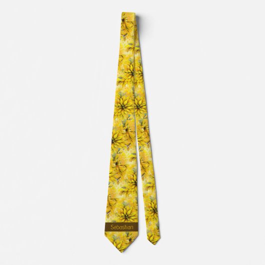 Cravate Monogramme floral jaune vif (Devant)