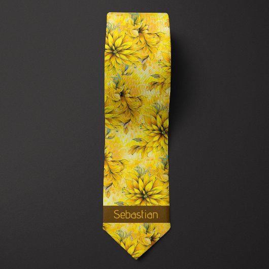 Cravate Monogramme floral jaune vif