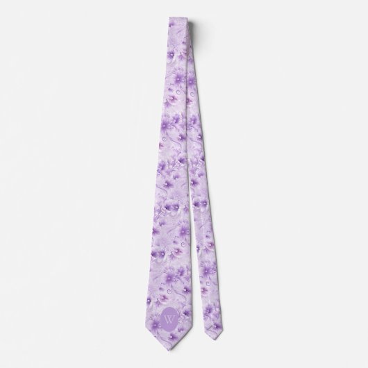 Cravate Monogramme floral pourpre abstrait (Devant)
