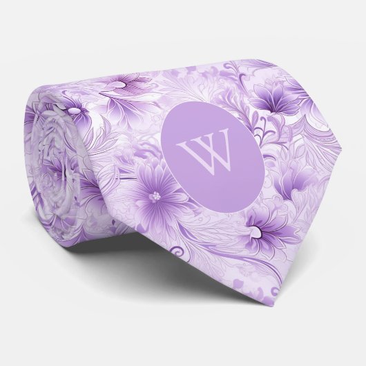 Cravate Monogramme floral pourpre abstrait (Roulé)
