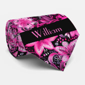 Cravate Monogramme floral rose et noir (Roulé)