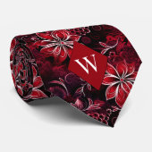 Cravate Monogramme Floral Rouge Grenat (Roulé)