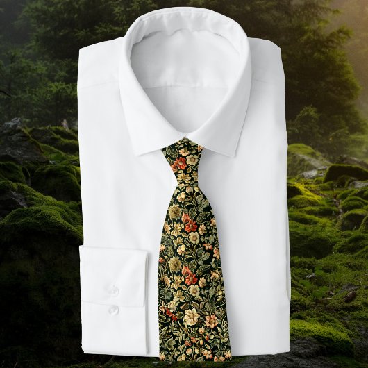 Cravate Monogramme floral vert inspiré de William Morris
