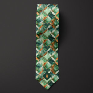 Cravate Monogramme géométrique vert et cuivre
