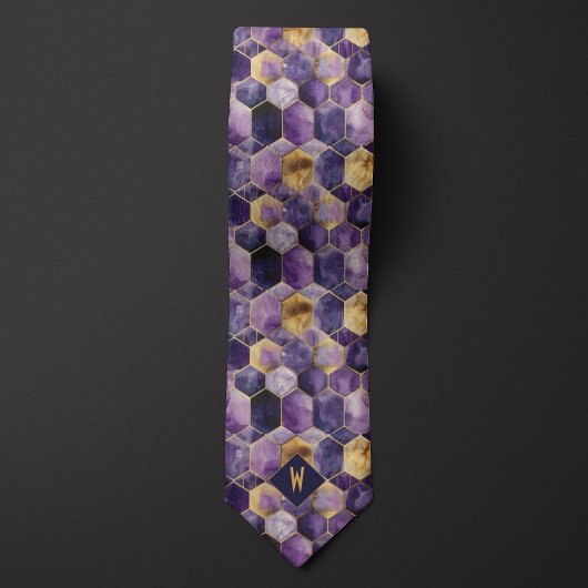 Cravate Monogramme géométrique violet et or
