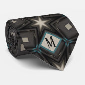 Cravate Monogramme Gris & Black Star Design Motif unique (Roulé)