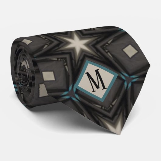 Cravate Monogramme Gris & Black Star Design Motif unique (Roulé)