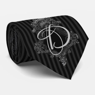 Cravate Monogramme gris et noir initial