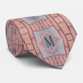Cravate Monogramme Gris & Rose Unique Design Motif Hommes (Roulé)