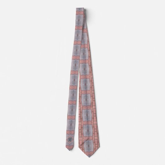 Cravate Monogramme Gris & Rose Unique Design Motif Hommes (Dos)